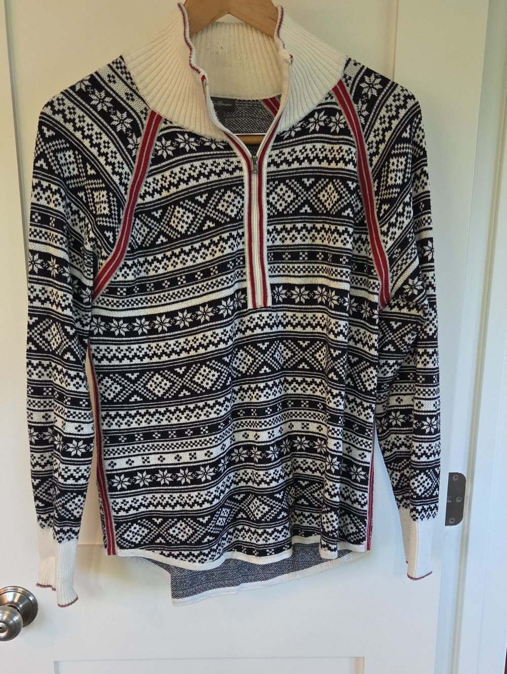 Eddie Bauer Black, White & Red Fair Isle Half-Zip Pullover